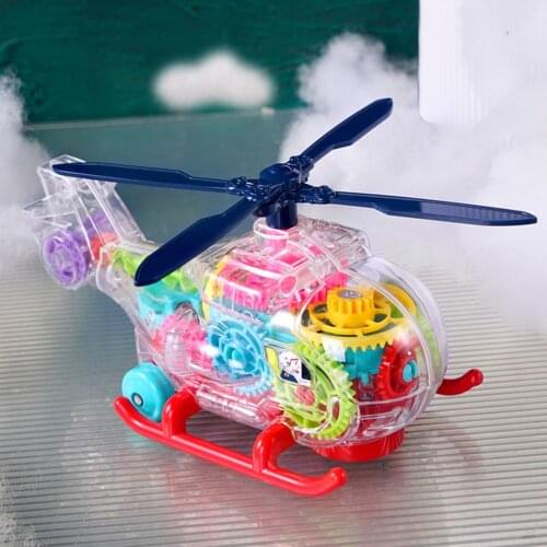 Transparent Gear Helicopter Toy Model Rotating Lighting Music Aircraft Toys