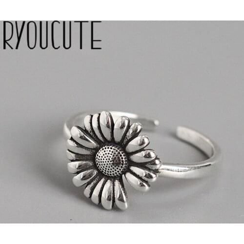 2020 HOT SALE Boho Real Silver Color Sunflower Rings For Women Wedding Finger Ring Charm Jewelry New