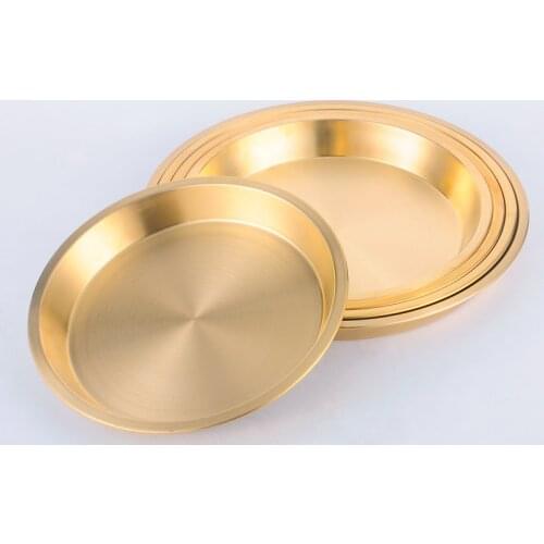 Handmade Brass Copper Round Metal Tray Fruit Plate Ornaments Tray Storage Box Multifunction Pocket Tool wedding party event tray