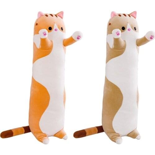 50/70/90cm Long Strip Cute Cat Plush Doll Stuffed Animal Soft Cuddly Toy Sofa Bed Sleeping Pillow Kids Bedroom Decoration Dolls