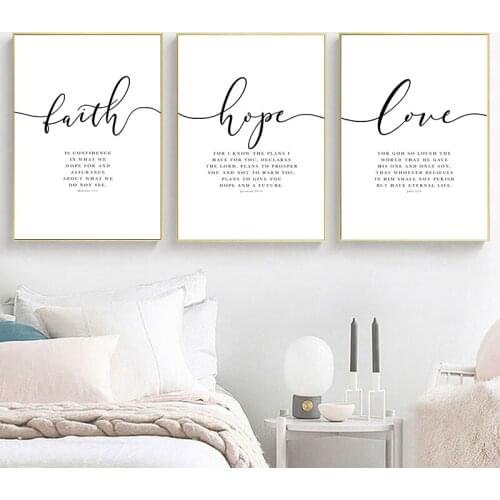Faith Hope Love Bible Verse Wall Art Posters and Prints Nordic Style Wall Picture for Living Room Christian Decor