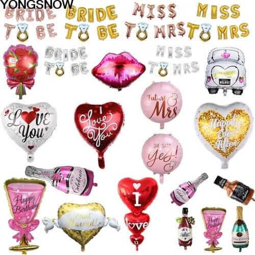 Bride Miss To Mrs Love Heart Car Wine Bottle Shape Foil Inflatable Helium Air Balloon Wedding Party Valentines Day Decor