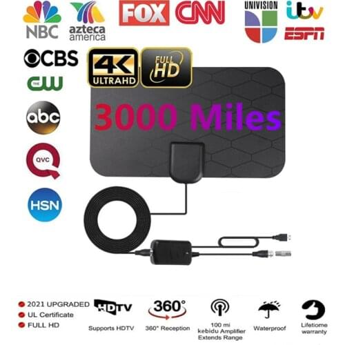 Kebidumei High Quality 4K Digital HDTV Aerial Indoor Amplified Antenna 300 Miles Range For Life Local Channels Broadcast