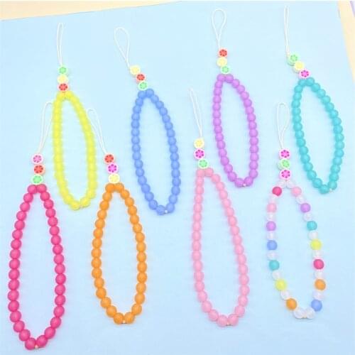 2021 New Fashion Frosted Beads Candy Color Soft Pottery Mobile Phone Lanyard Mobile Phone Chain Short Chains String Wristband