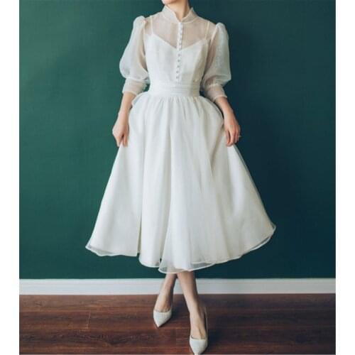 Charming Short Wedding Dress 2020 Beach A-line Half Sleeves Simple Bridal Gowns Country Style Formal Princess Robe De Mariee