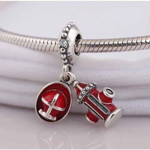 Authentic S925 Silver Enamel Firefighter Essentials With Crystal Pendant Charm for Women Bracelet Bangle Jewelry