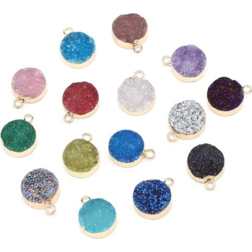 Natural Agates Stone Pendants Exquisite Round Crystal Agates Cluster Stone Charms for Jewelry Making Necklace Bracelet Gift