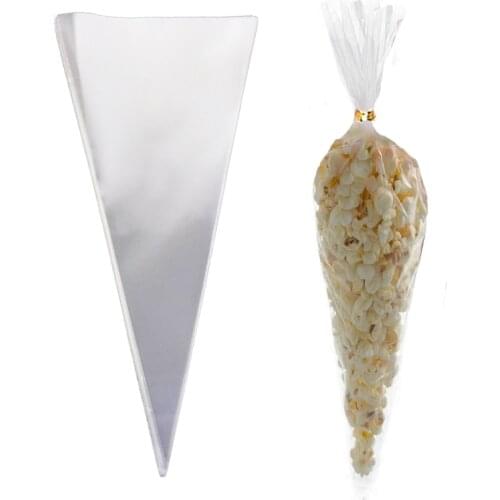 50pcs transparent plastic triangle ice cream cone candy popcorn bag with kink gift bag wedding birthday party decoration