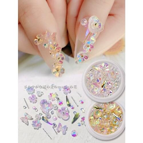 Colorful AB Crystal Flower Butterfly Nail Art Decorations Mix Metal Rivets Pearls Holographic DIY Nails Rhinestones Accessories