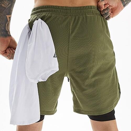 Running Shorts Men 2 In 1 Double-deck Quick Dry GYM Sport Shorts Fitness Jogging Workout Shorts Male Breathable Pants 3 Colors