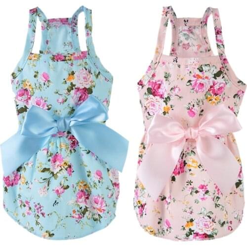 Dog Floral Big Bow Sleeveless Dresses Pet Dog Wedding Dress For Chihuahua Pug Yorkie Clothing Puppy Cats Supplies Home Pet Dogs