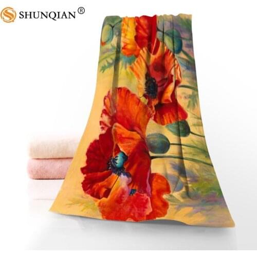 Poppies flowers Microfiber Fabric Modern Face Towel/Bath Towel Size 35x75cm, 70x140cm Support Custom Design
