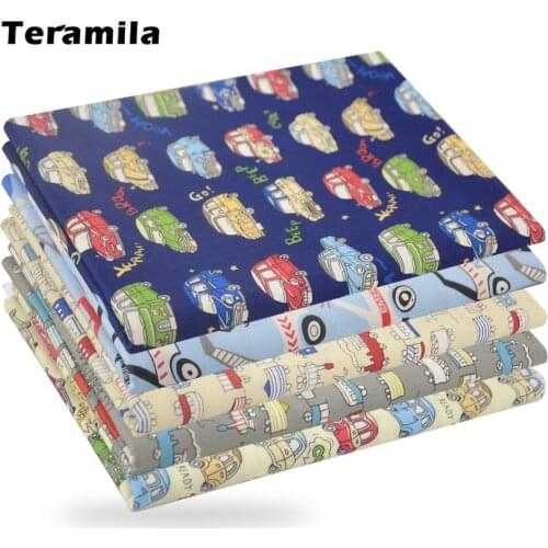 Teramila Cartoon Car Print Woven Cotton Cloth Fabrics for Sewing Quilt Needlework Patchwork Dress Accessories Telas Fat Quarter
