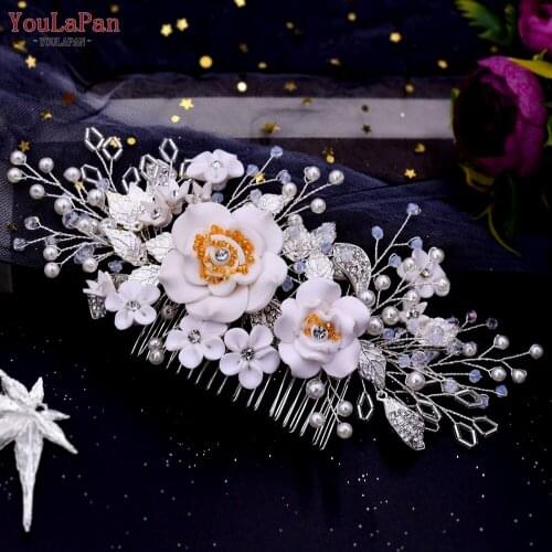 TOPQUEEN HP320 Floral Wedding Hair Piece Side Comb Bridal Comb with Flowers Bridemaids Head Pieces Pearl Wedding Hair Clips