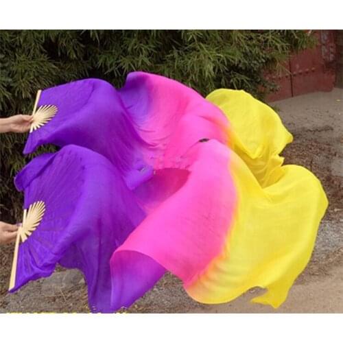 Silk Fan Veil Pairs (1 L+1R) Belly Dance Hand Props Bamboo Folding Long Fan Colorful 120cm 150cm 180cm 210cm Free Shipping