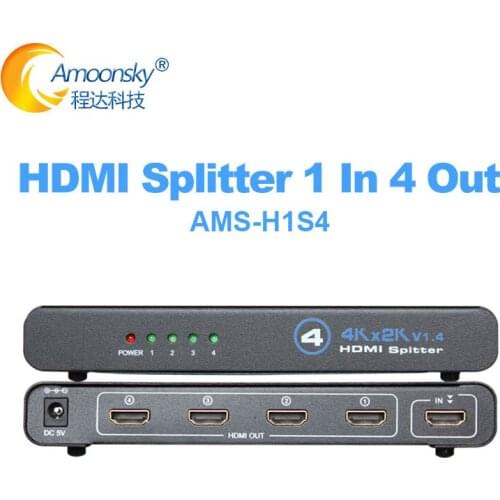 H1S4 HDMI-Compatible video splitter 1 in 4 out support 1080P 3D 4K HD resolution for TV projector multi-screen display