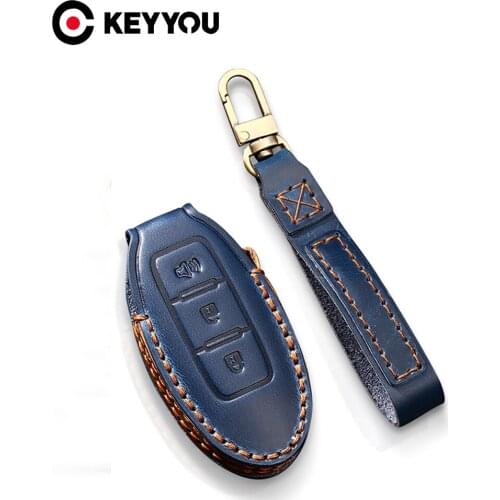 KEYYOU For Nissan Infiniti EX35 FX35 FX50 M56 G35 G37 JX35 QX50 QX60 QX80 3 BT Keychain Protect Bag Cover Leather Car Key Case
