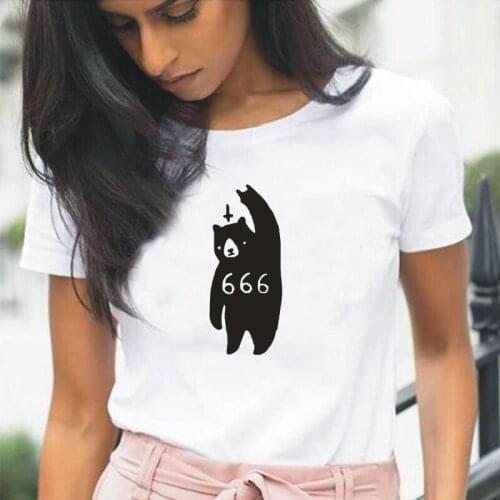 Cartoon Bear 666 Letter Print T Shirt Women Tops Summer Short Sleeve Harajuku Shirt Tee Shirt Femme Casual Tshirt Camiseta Mujer