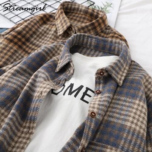 Womens Oversize Shirt Plaid female Autumn Winter 2021 Warm Thick Plaid Jacket Shirt For Women Cardigan Blouses Oversize Shirts