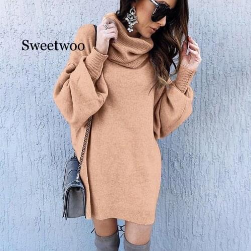 2020 New Women Warm Casual Autumn and Winter New Style Large Size Loose High Collar Long Turtleneck Solid Elegant Sweater