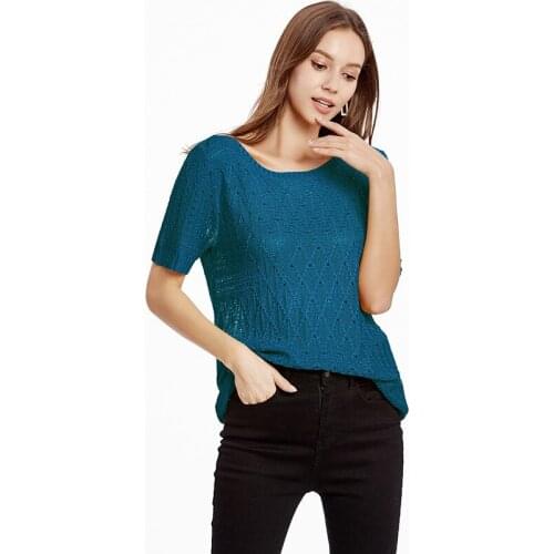 AECU Summer Autumn Women Knitted Top Tank Pullover Vintage Loose Hollow Short Sleeve O Neck Top T Shirt Sweater Women Tee