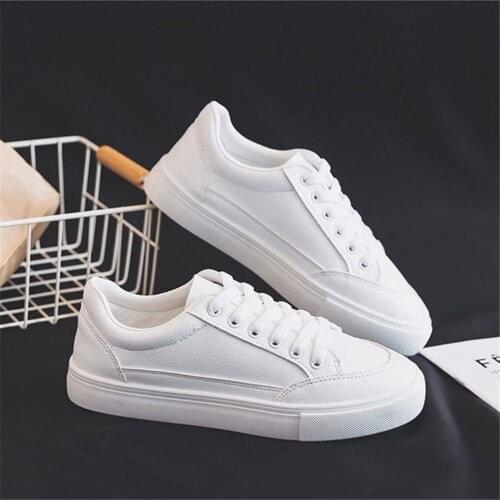 Women Fashion Shoes 2021 New Spring Trend Casual Flats Lace Up Sneakers Female Comfort White Vulcanized Platform Shoes Eu 35-40