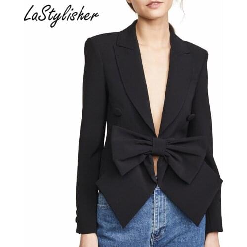 Fashion Black Blazer Women Jacket Bowknot Long Sleeve Womens Blazer Coat Design Notched Collar Blazers Plus Size 2020 Autumn