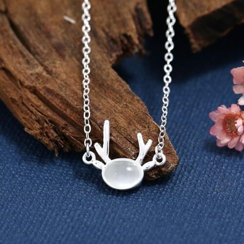 925 Sterling Silver Necklace Pendant For Women Antler pendant inlaid with artificial gemstones Adjustable Chain Choker Jewelry