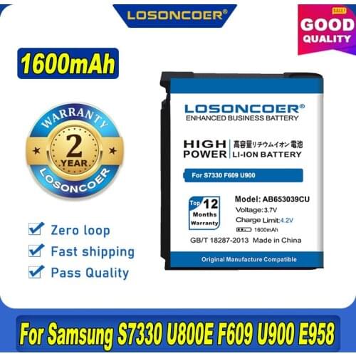 100% Original LOSONCOER AB653039CU 1600mAh Battery For Samsung S7330 F609 E958 U900 U800E