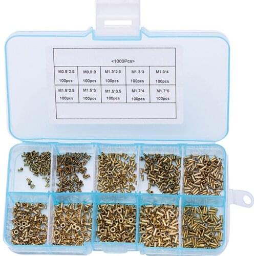 1000PCS Tubular Rivets M0.9 M1.3 M1.5 M1.7 Mix Circuit Board PCB Nails Copper Hollow Rivet Nuts Kit Dropshipping