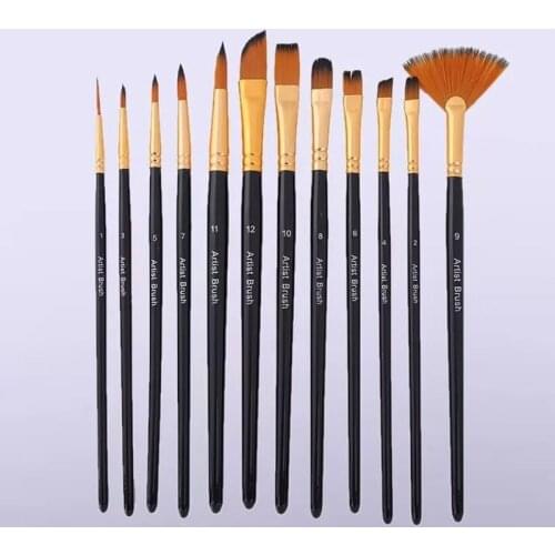 12Pcs Watercolor Paint Brushes Set Nylon Hair Painting Brush Variety Style Oil Acrylic Painting Brush Pen Art Supplies
