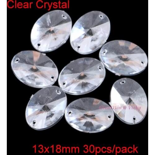 13x18mm Clear Crystal Sewing Rhinestones Acrylic 2 Holes Oval Sew On Crystals Flatback Sew-On Ellipse Beads DIY 30pcs/pack