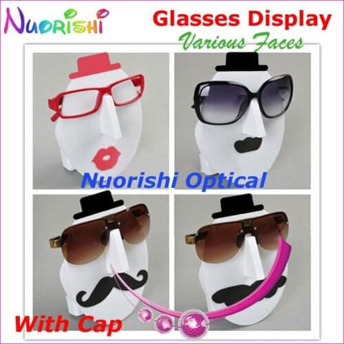 2pcs Various Faces With Cap 28 Personality Facebook Eyeglass Sunglass Glasses Props Shelf Display Stands CK520 Free Shipping