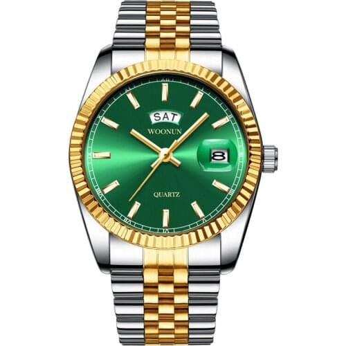 2021 Fashion Green Watch Men Luxuy Diamond Gold Watches Full Steel Day Date Quartz Wristwatches reloj hombre relogio masculino