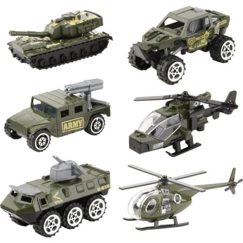 6Pcs/set Alloy ABS Military Model Simulation Car Tank Racing Helicopter Armored Vehicle Diecasts Birthday Gift Toys for Kids