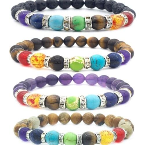 8mm cdf2 mulitcolor rainbow elastic agate Onyx lava Bracelet energy Healing Balance Prayer Reiki Chakra Buddha Yoga Bangles