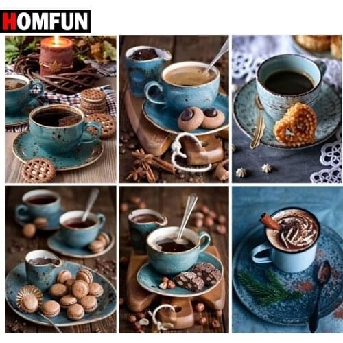 HOMFUN 5D Diamond Pattern Rhinestone Needlework Diy Diamond Painting Cross Stitch "Coffee snack cup" Diamond Embroidery