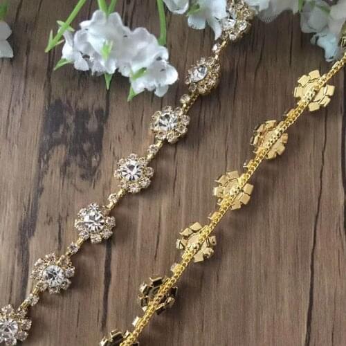 Free Shipping 5 yards Crystal Rhinestone Trim, Rhinestone Applique, Bridal Applique,Wedding Applique,Rhinestone Chain LSRT11211