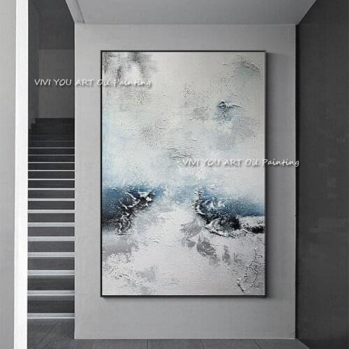 Large White Gold Grey Oil Style wall art Canvas Painting Abstract Hand painted Picture for Living Room Modern Home Decoration