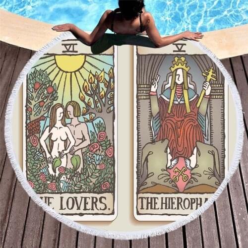 3D Tarot Printed Large Round Beach Towel Diameter 150cm Microfiber Towel With Tassel Funny Comic Mens Ms Swim Beach Shower Towel