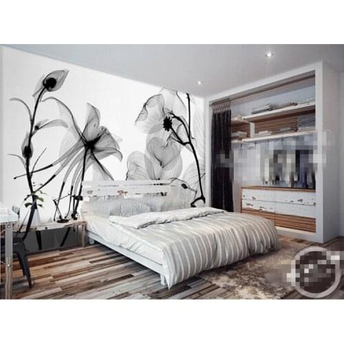 Black White flower 3D Abstract Photo Mural Wallcoverings Wallpapers Murals Wall Paper Roll Bedroom Wall Decor Custom Any Size