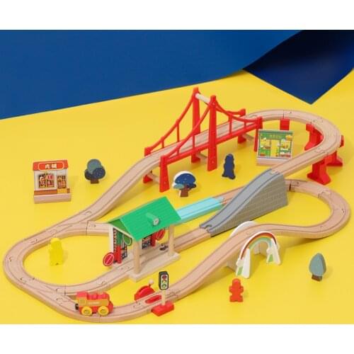 Wooden Train Track Set Electric Magnetic Train Railway Toys Compatible with Brio Track Educational Toys for Childrens Gifts
