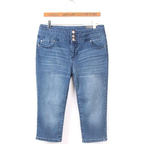 High waist summer women fashion straight style water wash bleached casual jean capri female trendy color calf length denim pants