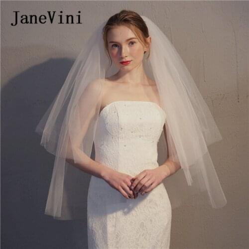 JaneVini 2018 Simple Bridal Veil Short Two-Layer Elbow Flength Veil Ivory Tulle Bride Wedding Veils With Comb Bridal Accessories