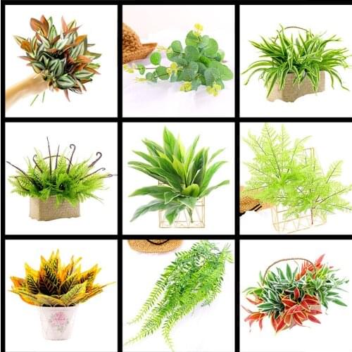 Artificial Plants Green fake Leaves Garden Home Wall Material decor 1 Bouquet Autumn backdrop Decoration artificial grass plants