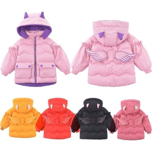 VOGUEON 2021 New Fashion Children Clothing Winter Warm Hooded Girls Coats with Wing Novelty Kids Down Jackets Zipper Outerwear