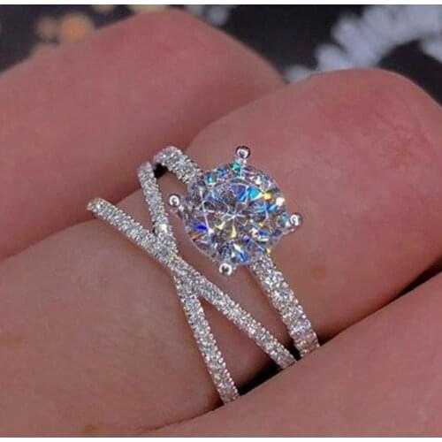 Hot Selling Simple and Creative Womens Hearts and Arrows Double-wound Round Zircon Cross Ring Whole Sale Wedding Ring
