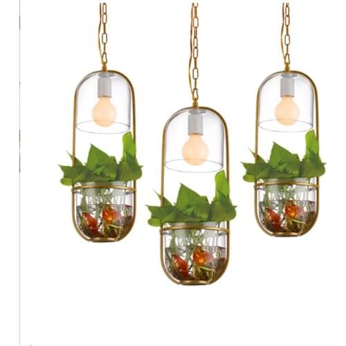 Loft Retro Green Plant Vase Pendant Light GOLD Iron For Dining Room Restaurant Bedroom Coffee shop Living Room LED E27 bulbs