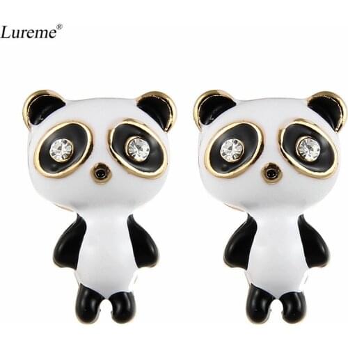 Lureme Cute Panda Bear Crystal Stud Earrings for Women and Girls (er005731)