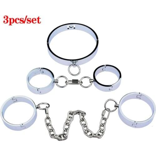 Metal Bondage 3pcs/Set BDSM Collar Handcuffs Ankle Cuffs Slave Restraints Fetish Adult Games Sex Toys For Couples Erotic tools